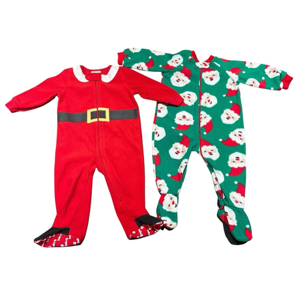 Crazy 8 & The Children's Place Boys Christmas Sleeper Pajamas Lot Of 2 Sz 6-12Mo